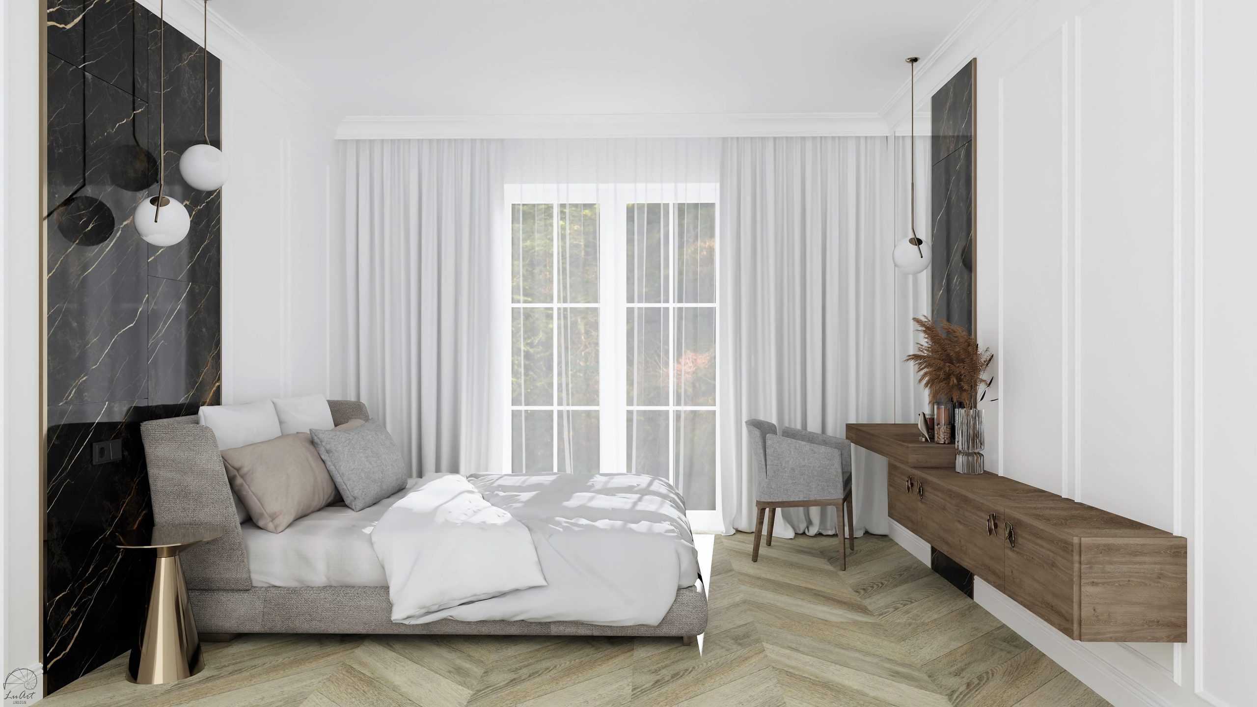 Zdjęcie 3 - Aranżacja sypialni w stylu modern classic z ukrytą garderobą - realizacja projektu