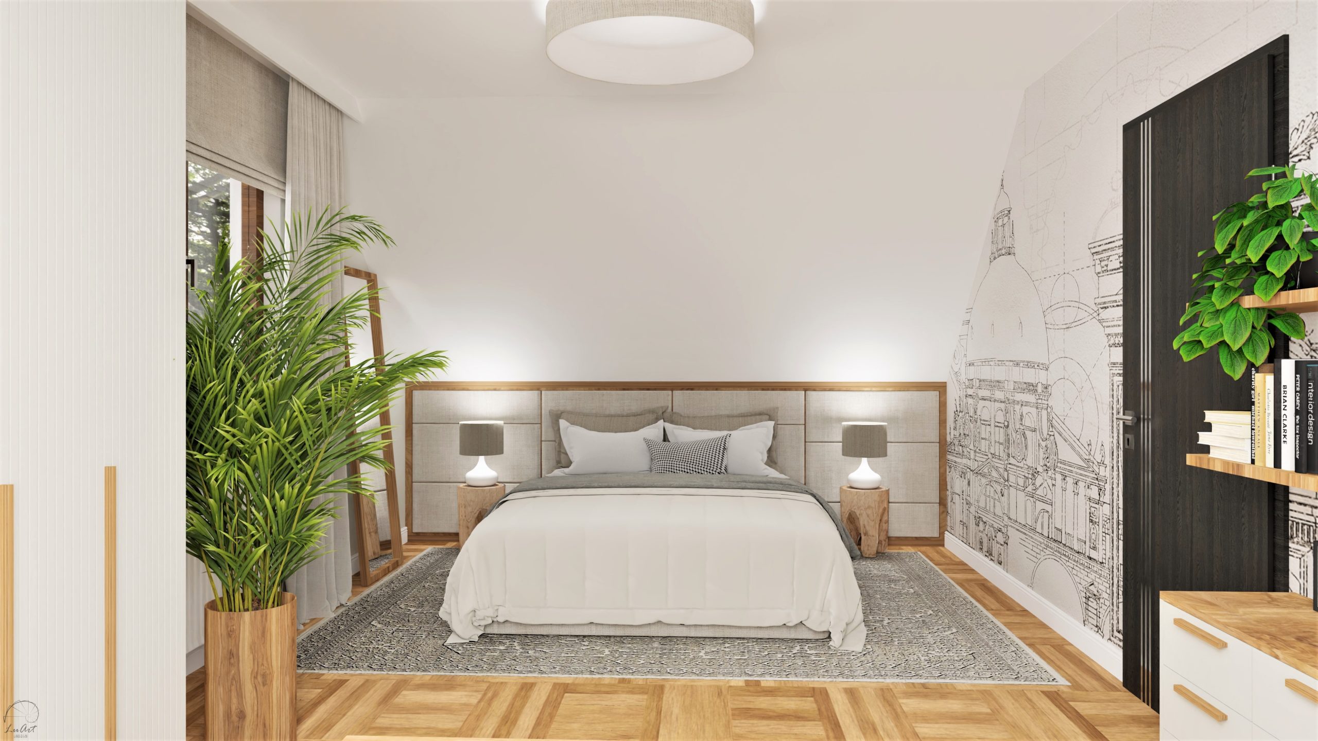 Zdjęcie 1 - Aranżacja sypialni ze skosami z tapetą Papaleone - inspiracja